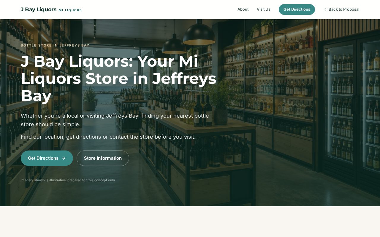 Screenshot of the J Bay Liquors one-page website concept